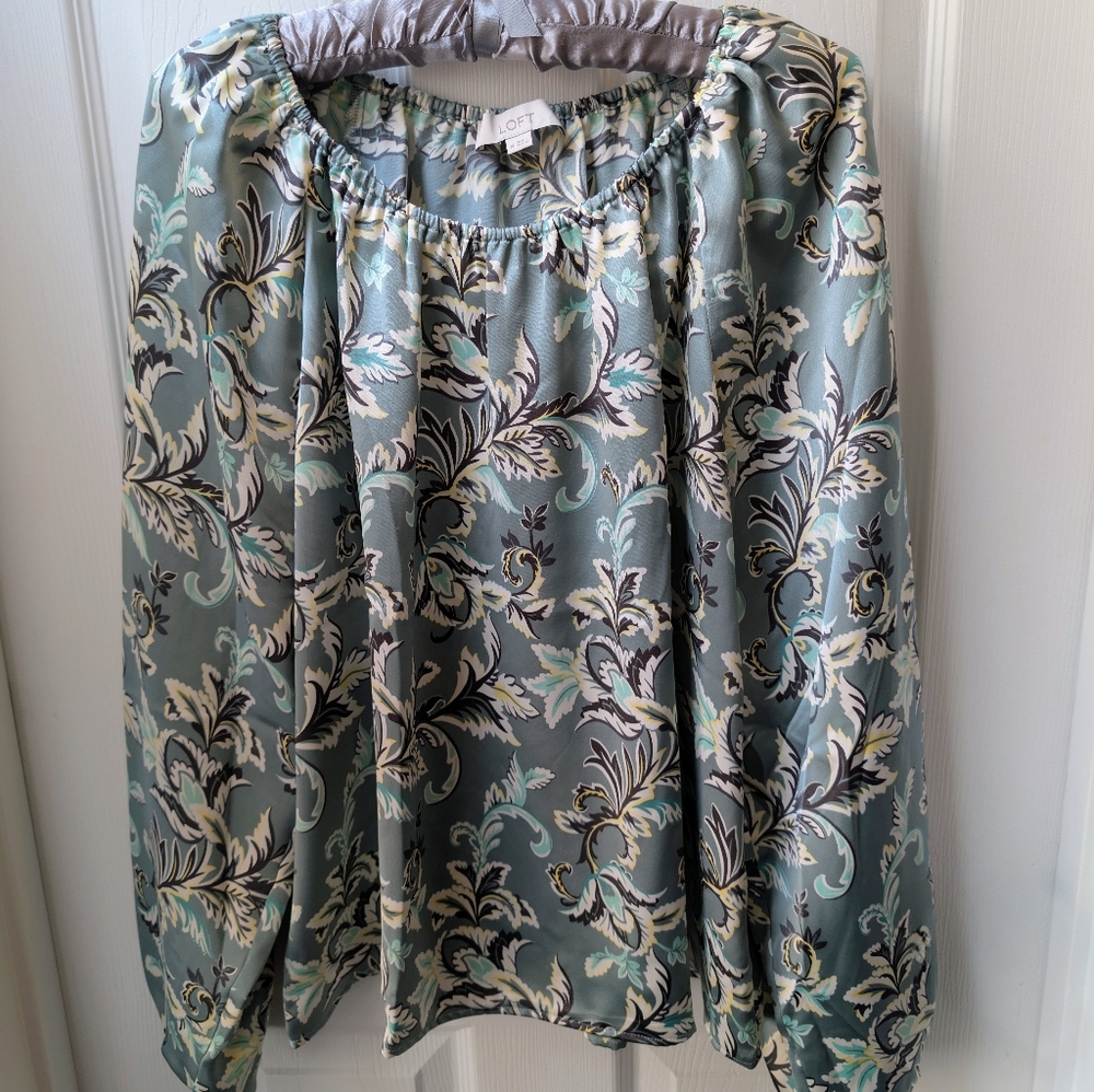 LOFT Floral Patterned Top in Green and Cream